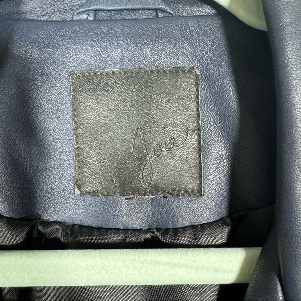 JOIE Caldine Moto Jacket Navy Blue Leather Zip Up Collared Women’s Size Medium - Picture 13 of 16